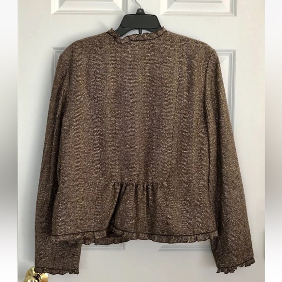 VILLAGER By LIZ CLAIBORNE Brown Blazer Jacket Women's Size 16 Open Front Ruffle - Picture 10 of 12